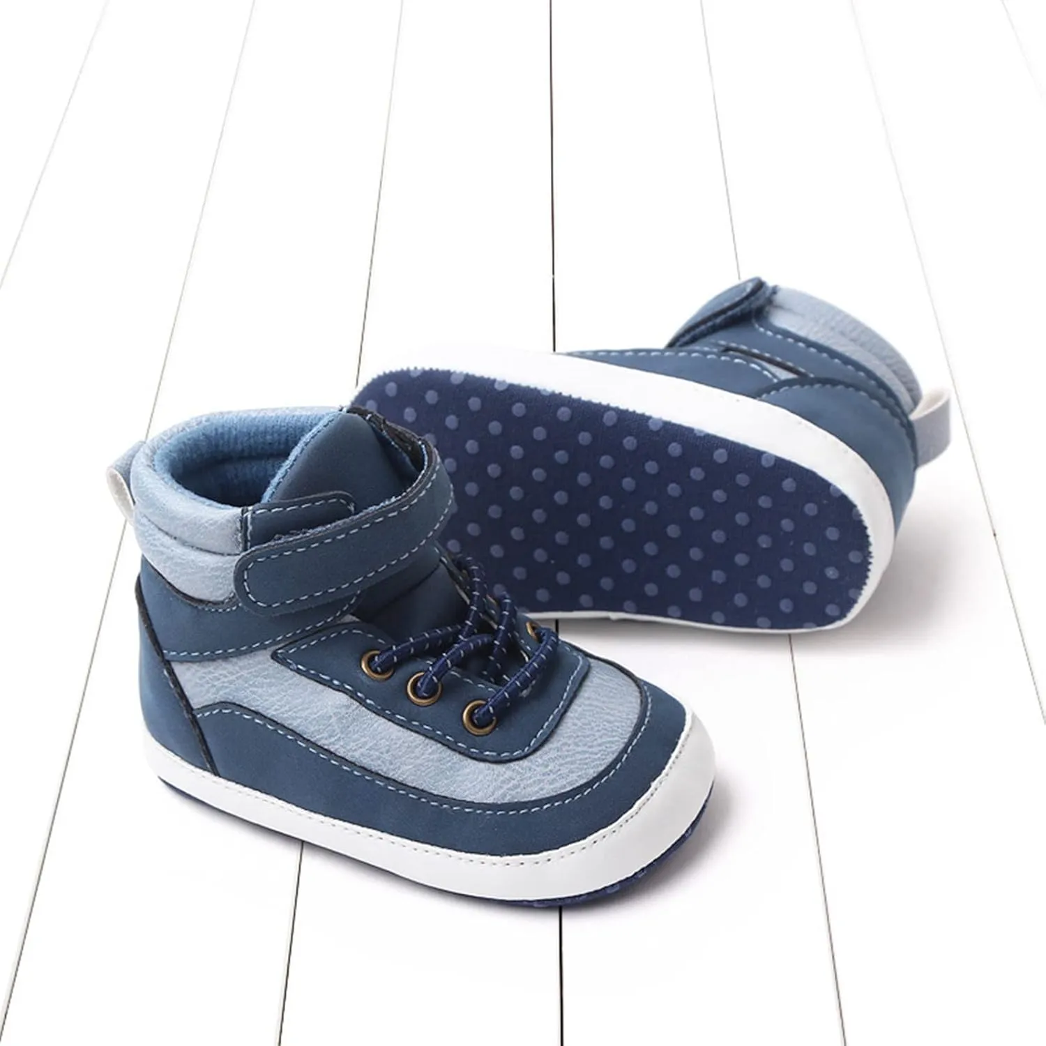 Toddler High Tops Ankle Sneakers Infant Baby Boys Girls PU Leather Soft Anti-Slip Sole Prewalker First Walking Shoes