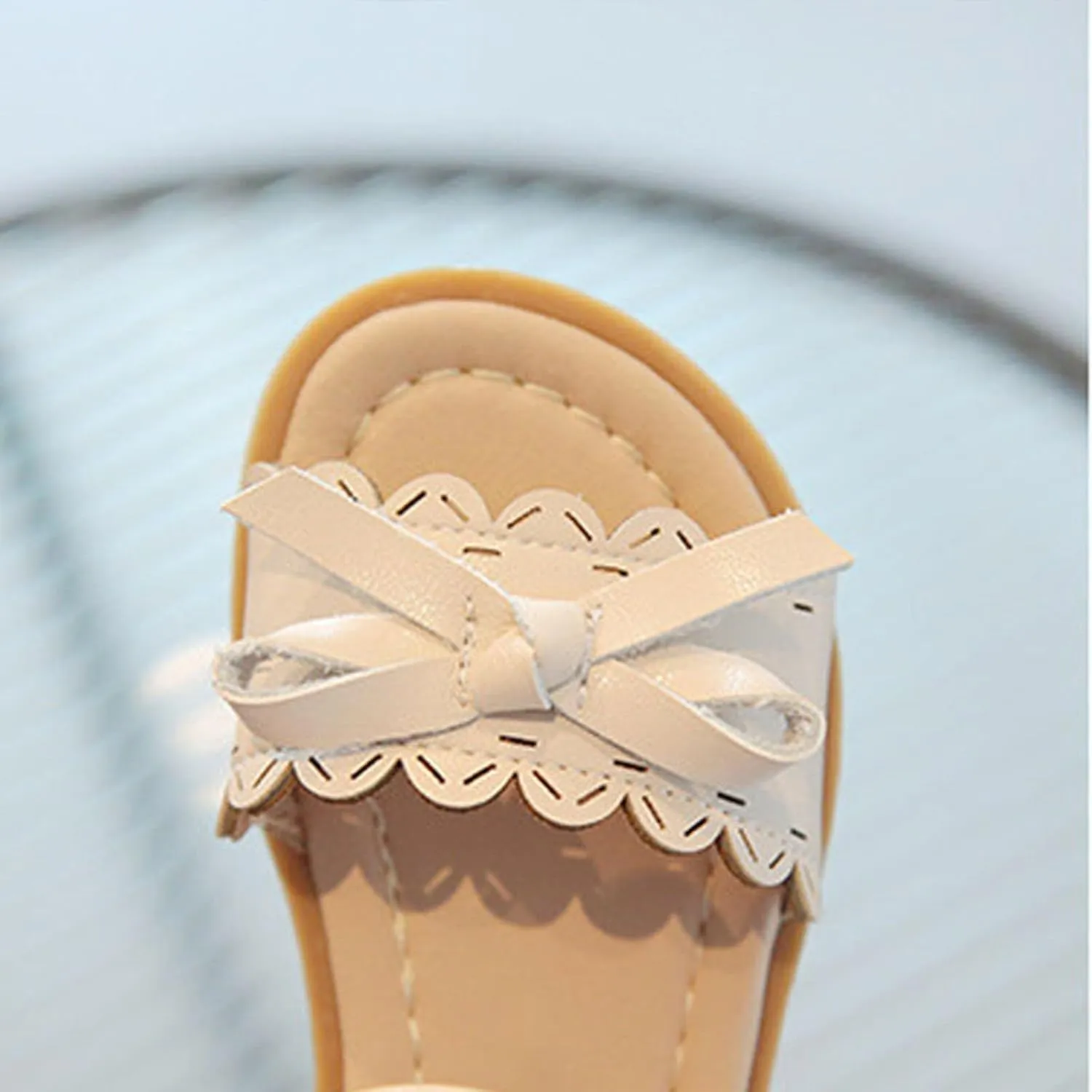 Toddler Kid Girl Casual Hook & Loop Sandal Solid Bow Rubber Soft Sole Birthday Party School Beach Flat Shoes