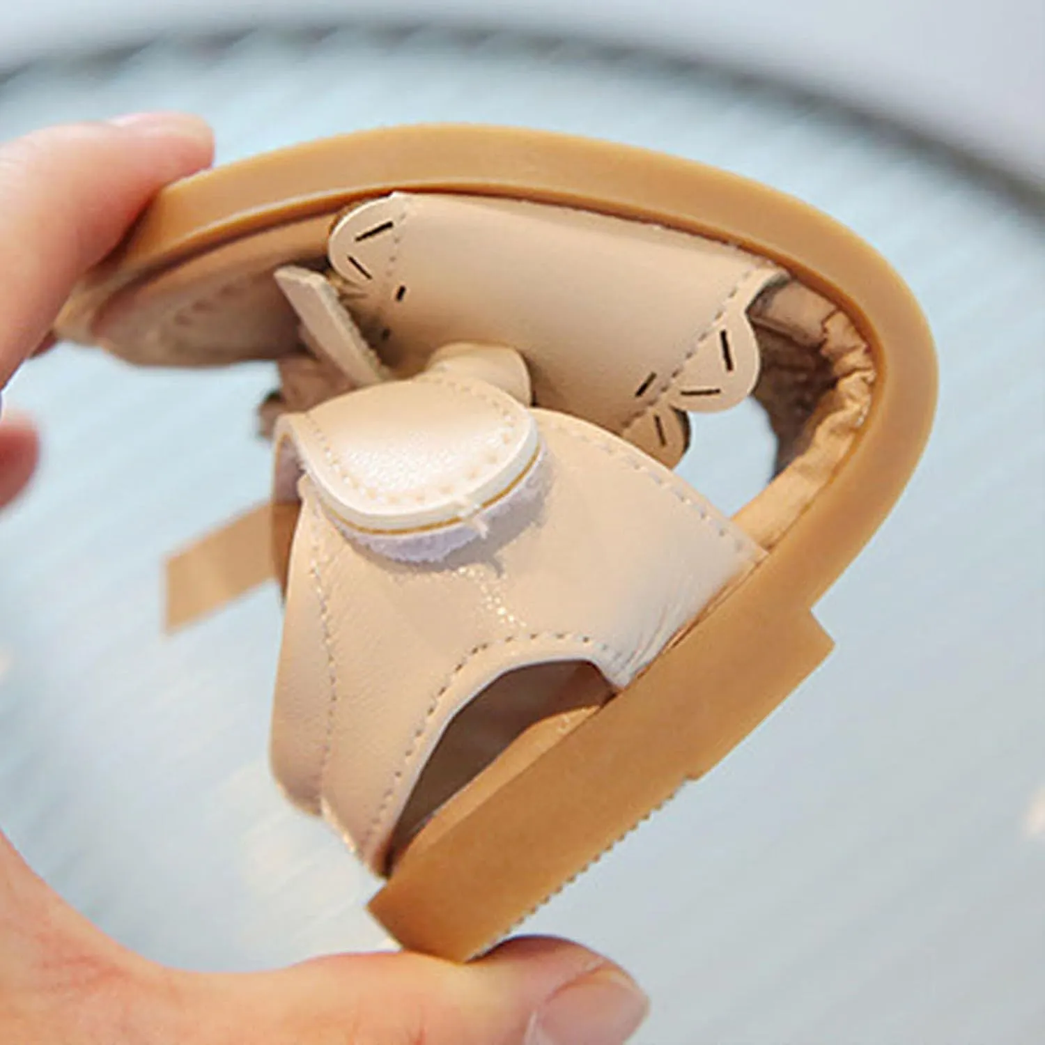 Toddler Kid Girl Casual Hook & Loop Sandal Solid Bow Rubber Soft Sole Birthday Party School Beach Flat Shoes