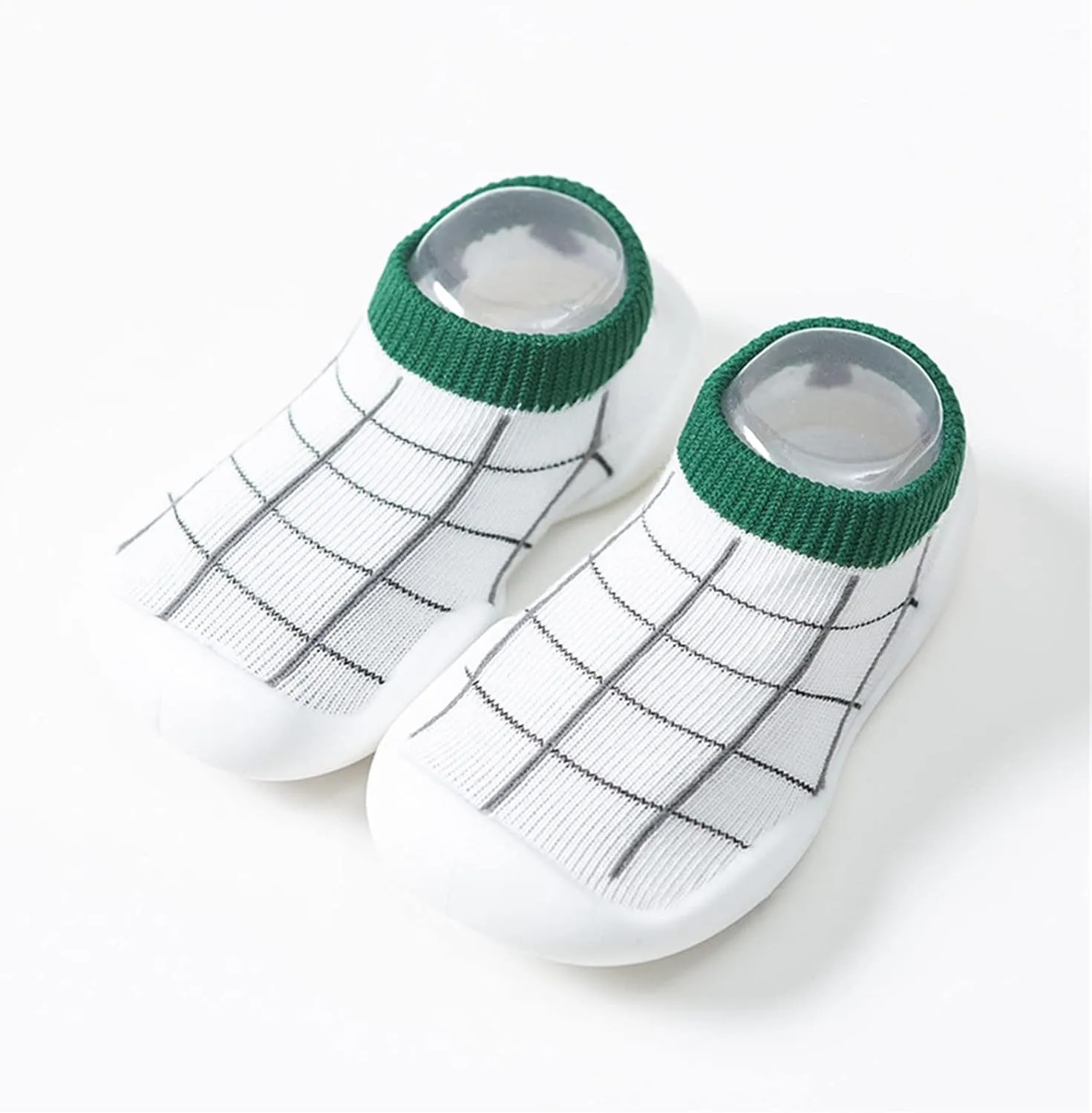 Toddler Kids Infant Newborn Baby Boys Girls Shoes First Walkers Striped Plaid Antislip Socks Shoes Size 4 Slip on Shoes (Green, 18-24 Months)