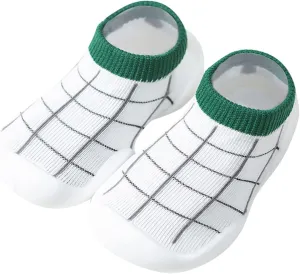 Toddler Kids Infant Newborn Baby Boys Girls Shoes First Walkers Striped Plaid Antislip Socks Shoes Size 4 Slip on Shoes (Green, 18-24 Months)
