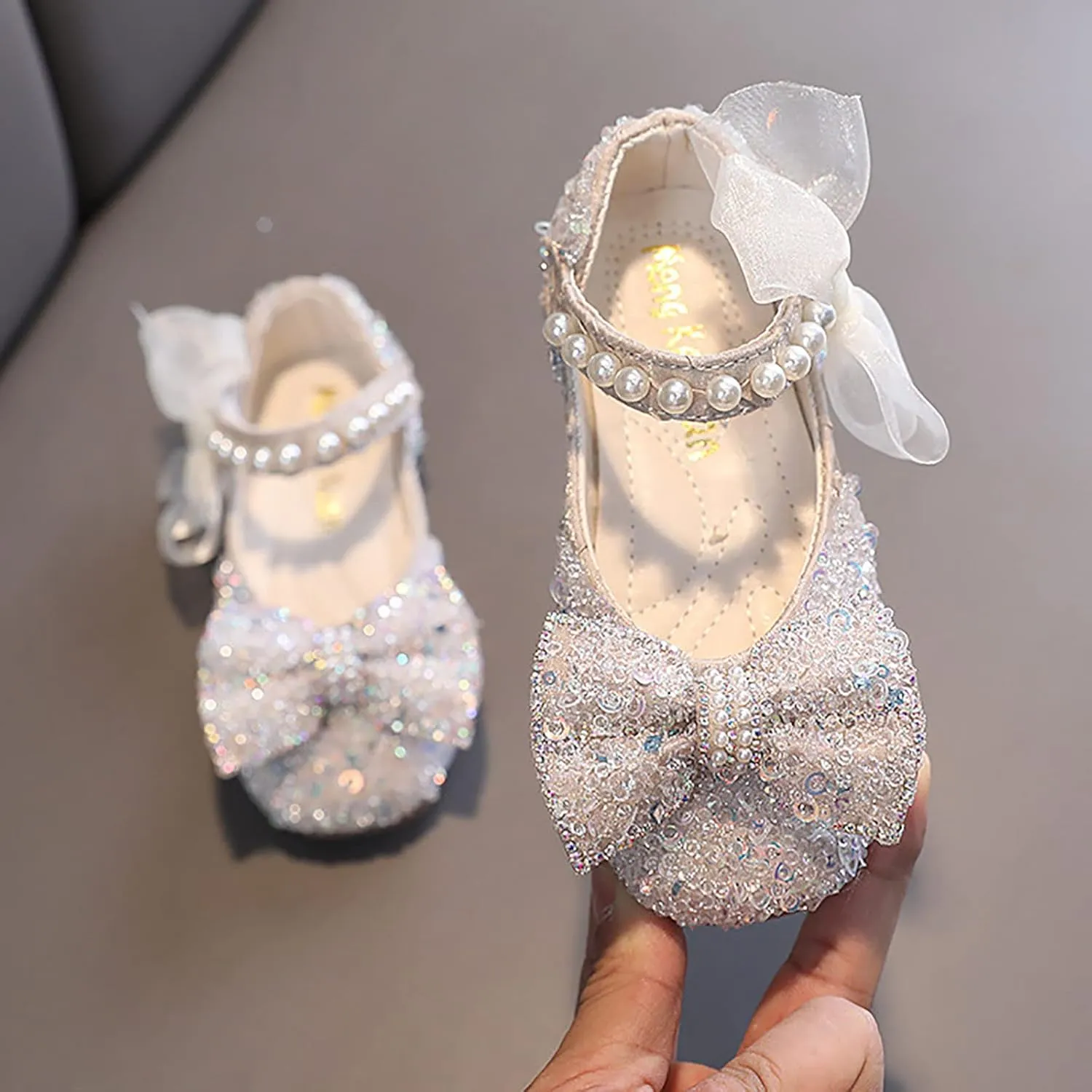 Toddler Sandals Girl, Girls Childrens Shoes Pearl Rhinestones Shining Kids Princess Shoes for Party and Wedding