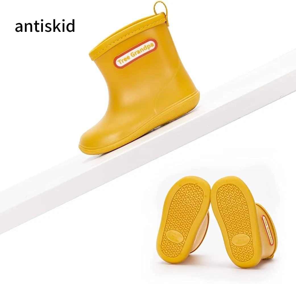 Tree Grandpa Toddler Rain Boots Baby Kids Easy-on Rain shoes Children Waterproof Shoes for Boys Girls(1-6 Years)