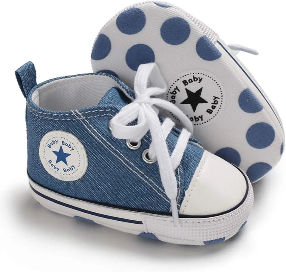 Unisex Baby Girls Boys Canvas High-top Shoes, Newborn Infant Anti-Slip Soft Sole Frist Walking Breathable Sneakers