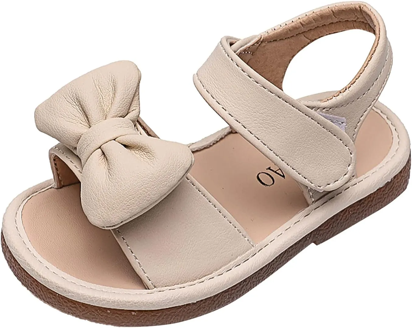 Unisex-Child and Toddler Baby Girls Sandals Bowknot Anti Slip Soft Sole Outdoor Shoes Summer (Beige, 10.5 Little Kid)