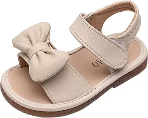 Unisex-Child and Toddler Baby Girls Sandals Bowknot Anti Slip Soft Sole Outdoor Shoes Summer (Beige, 10.5 Little Kid)