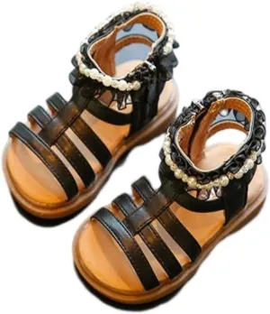 Unisex-Child and Toddler Baby Girls Shoes Anti Slip Soft Sole Casual Sandals Princess Summer Beach (Black, 7.5 Toddler)