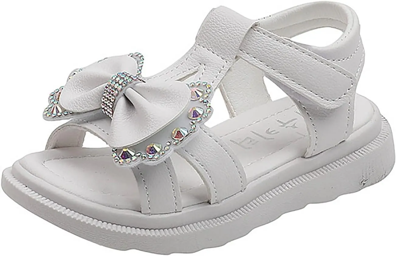Unisex-Child and Toddler Baby Girls Shoes Lightweight Soft Sole Bowknot Outdoor Shoes Summer (White, 30 Little Child)
