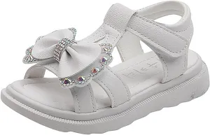 Unisex-Child and Toddler Baby Girls Shoes Lightweight Soft Sole Bowknot Outdoor Shoes Summer (White, 30 Little Child)
