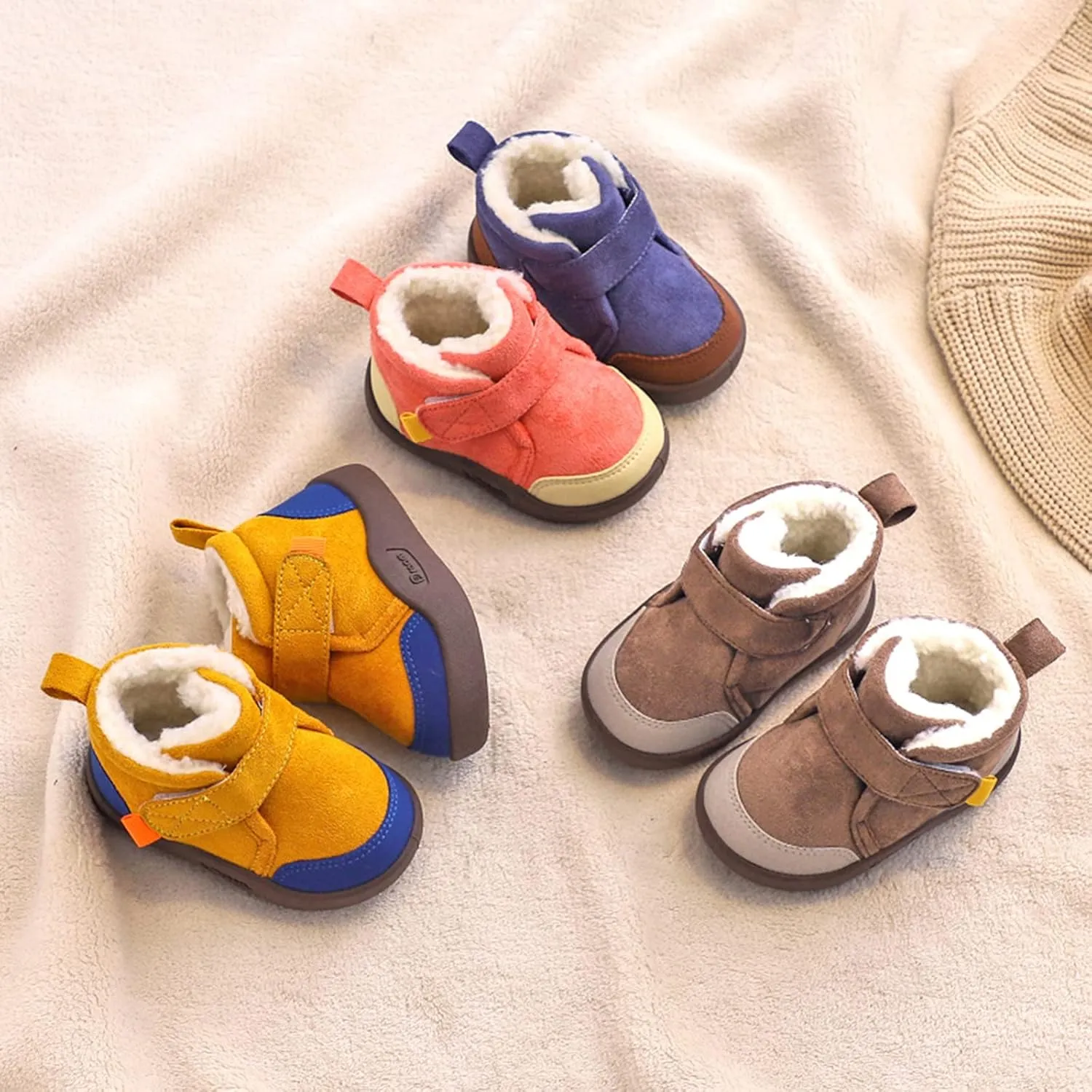 Unisex Kids Cotton Boots Baby Soft Soles Shoes Fleece Non-?kid Slipper Winter Warm Cozy Crib Ankle Boots