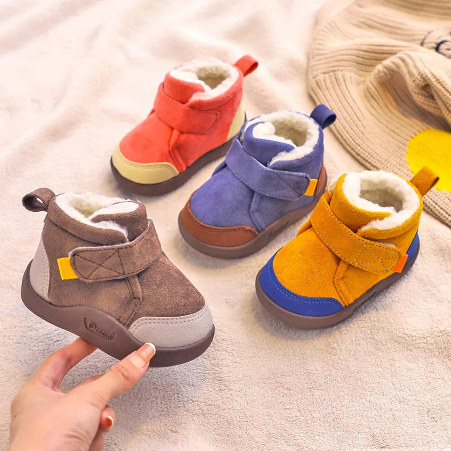 Unisex Kids Cotton Boots Baby Soft Soles Shoes Fleece Non-?kid Slipper Winter Warm Cozy Crib Ankle Boots