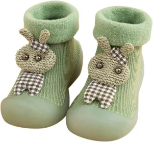 Unisex Toddler GirlsFirst Walking Shoes Kids Toddler Baby Boys Girls Solid Warm Knit Soft Sole Rubber (Green, 24-25)