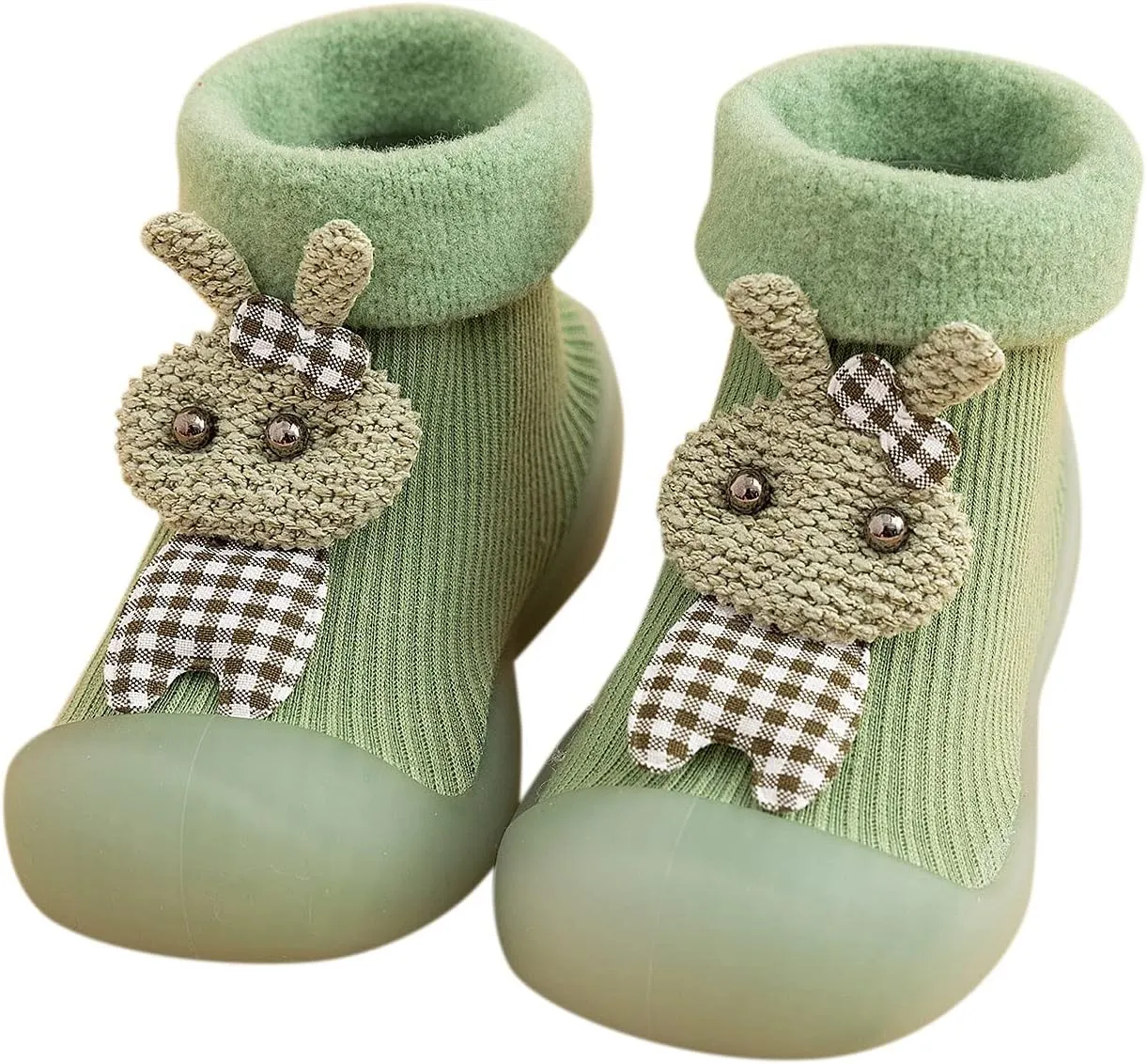 Unisex Toddler GirlsFirst Walking Shoes Kids Toddler Baby Boys Girls Solid Warm Knit Soft Sole Rubber (Green, 24-25)