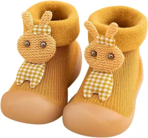 Unisex Toddler GirlsFirst Walking Shoes Kids Toddler Baby Boys Girls Solid Warm Knit Soft Sole Rubber (Yellow, 20-21)