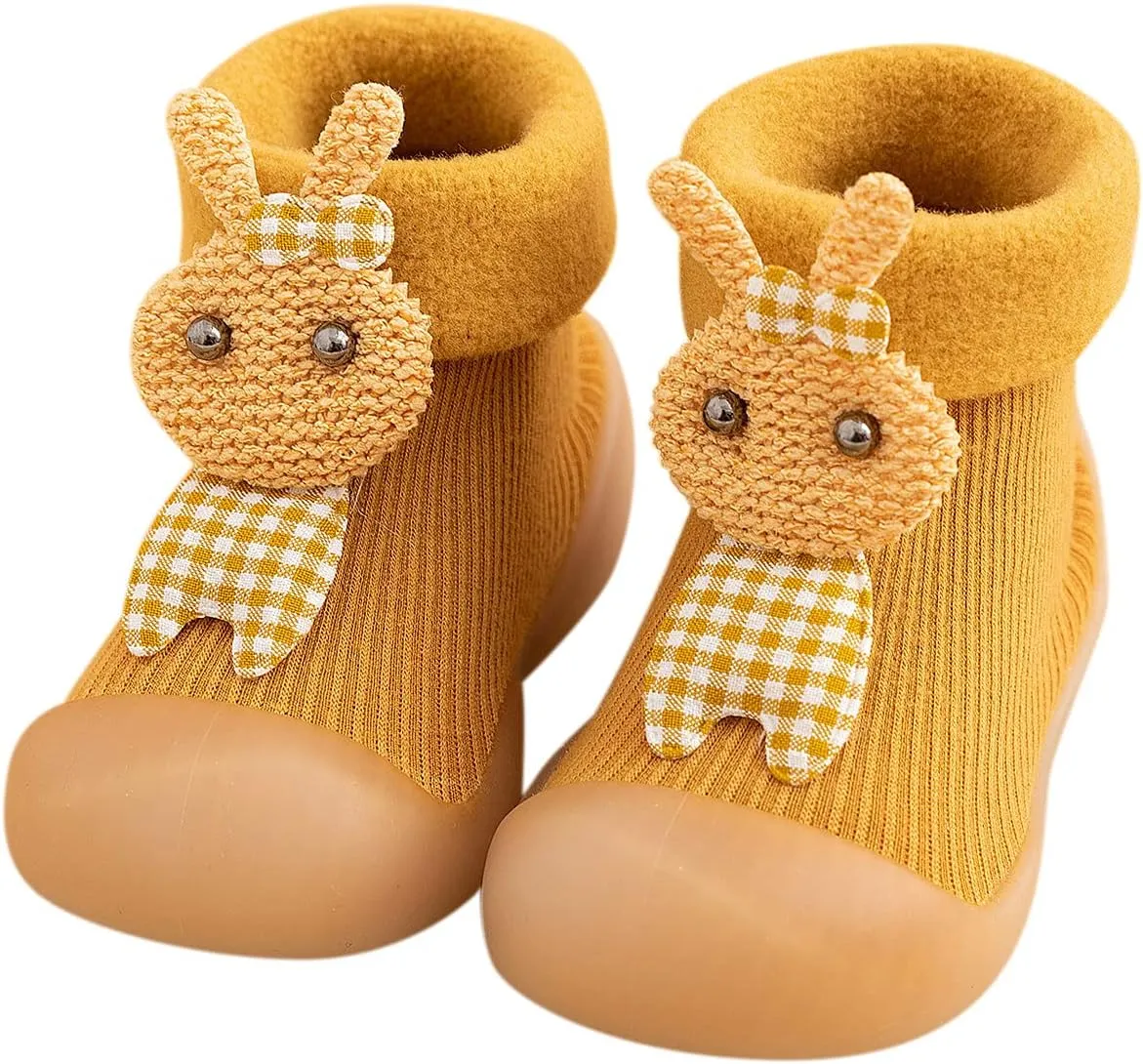 Unisex Toddler GirlsFirst Walking Shoes Kids Toddler Baby Boys Girls Solid Warm Knit Soft Sole Rubber (Yellow, 20-21)