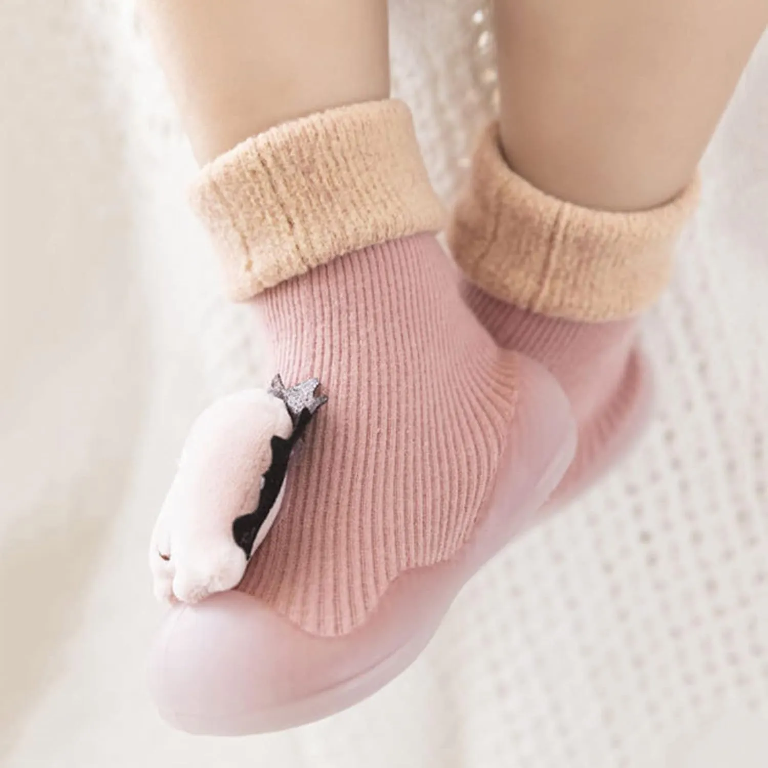 Walking Shoes Stocking Soft Slipper Toddler Rubber Girls Baby Shoes Socks Knit Boys Warm Sole Kids Non-Slip Rubber Sole