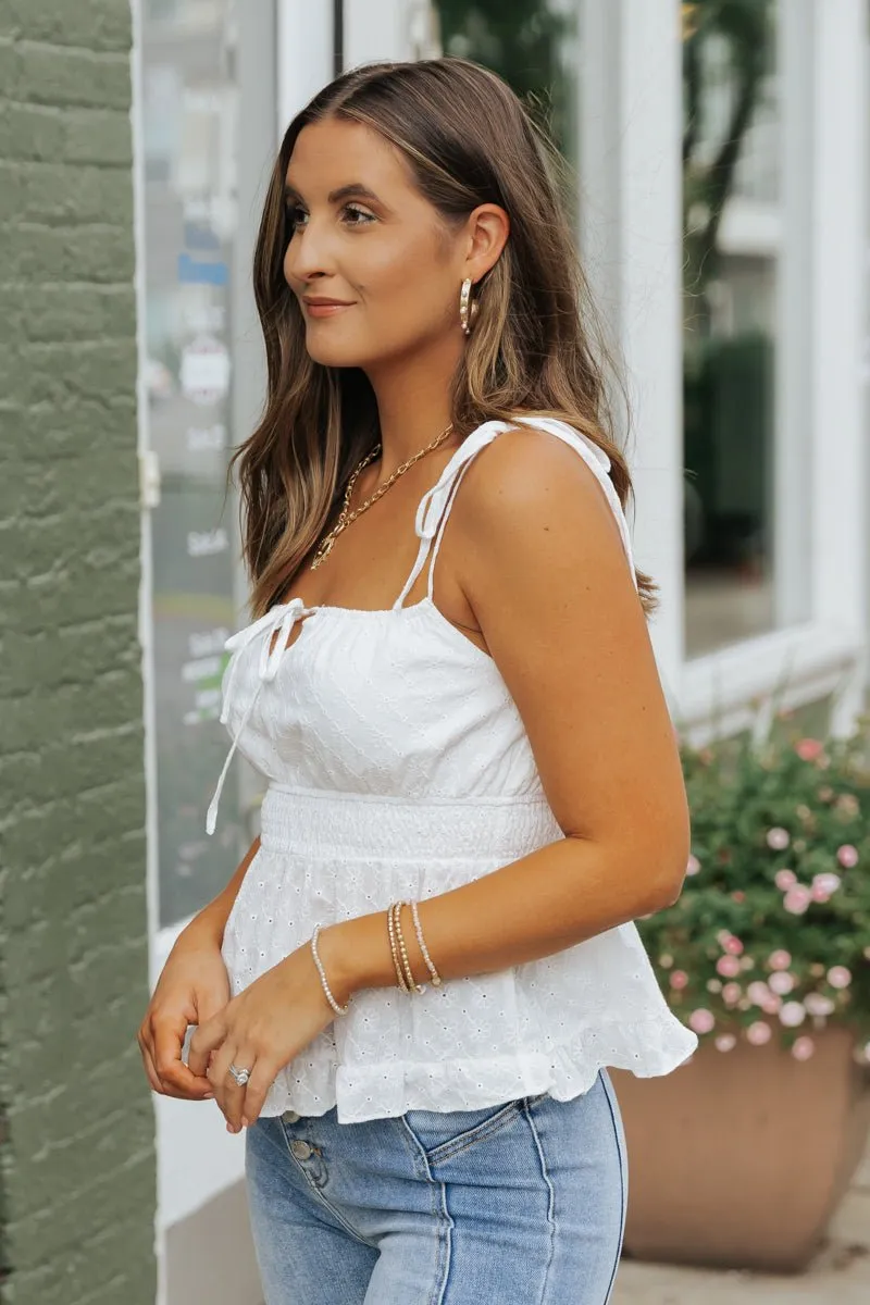 White Ruffled Eyelet Cami Top - FINAL SALE