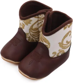 Winter Boots for Toddler Girls Leather Western Boots Cowboy Bootie Soft Sole Non Slip Crib Shoes For Baby Infant Toddler