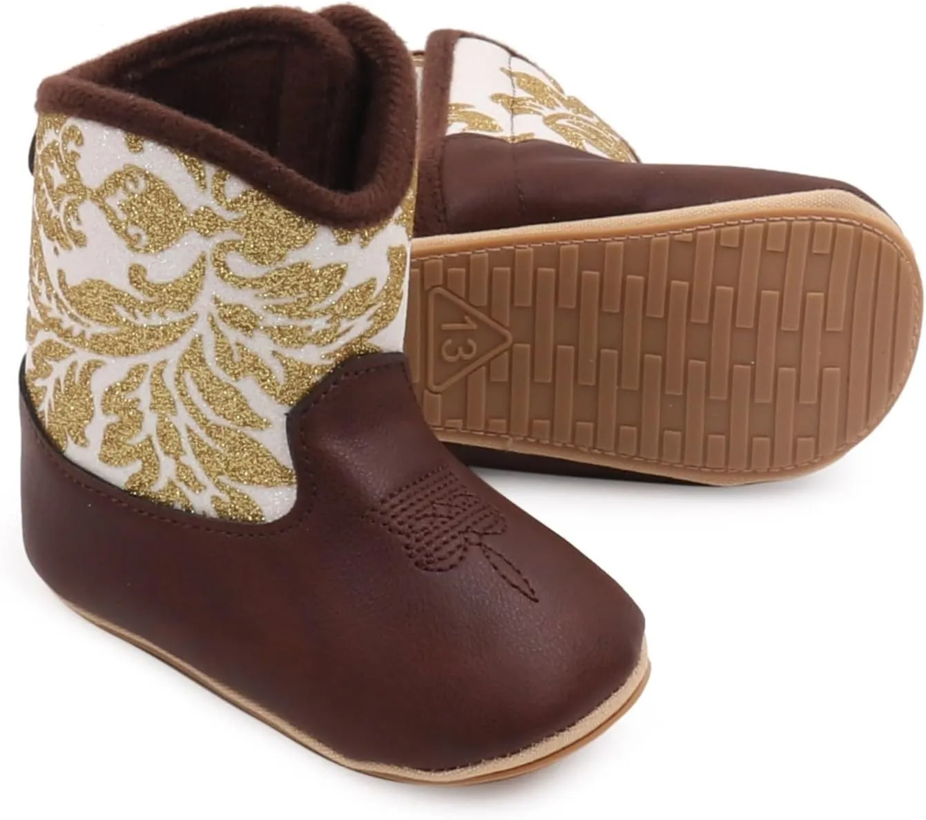 Winter Boots for Toddler Girls Leather Western Boots Cowboy Bootie Soft Sole Non Slip Crib Shoes For Baby Infant Toddler