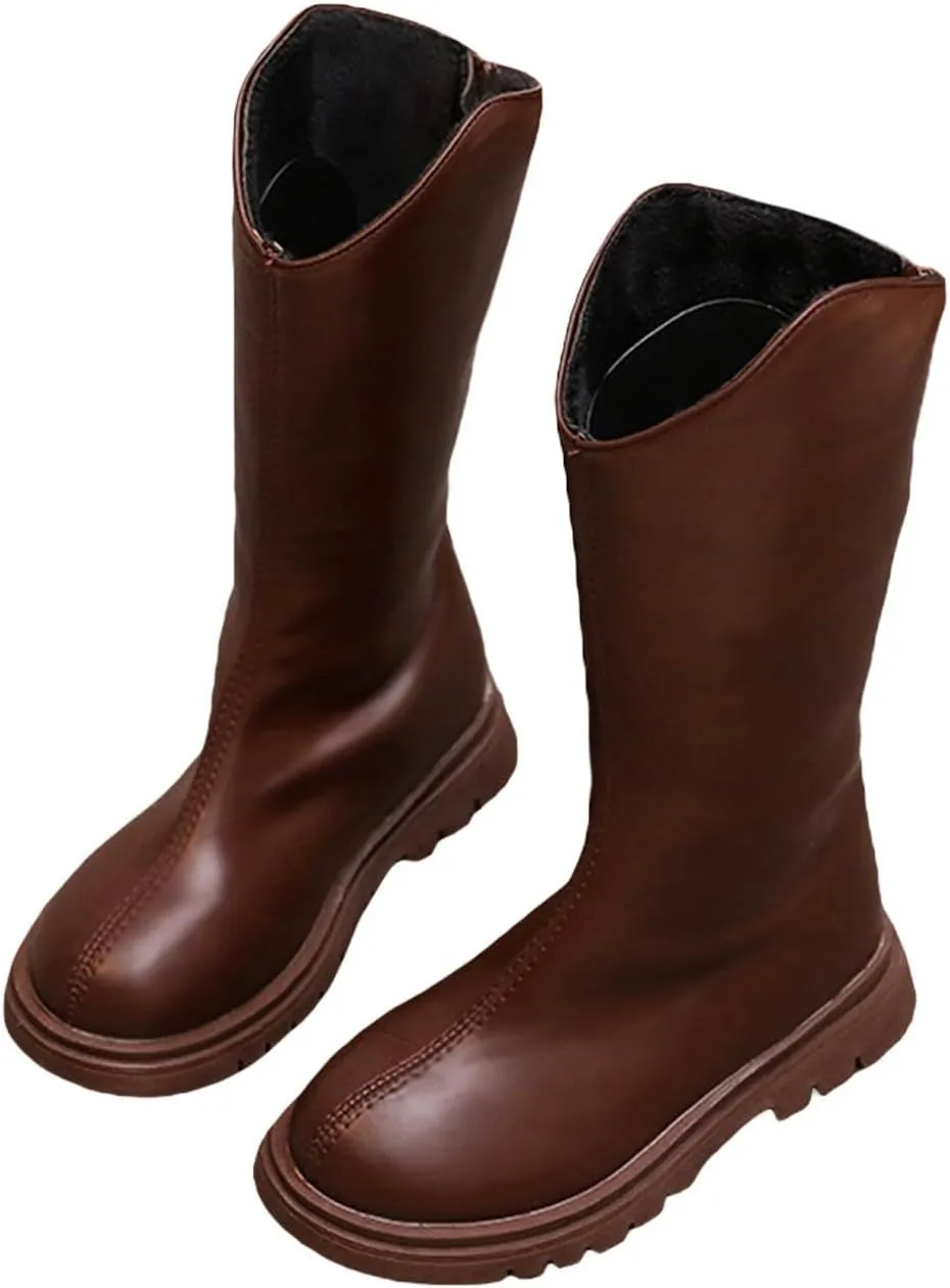 Winter Girls' Ankle Boots Big Kids Back Zipper Sheep Boots Warm Non Slip Shoes Long Boots High Boots Outdoor Christmas Shoes