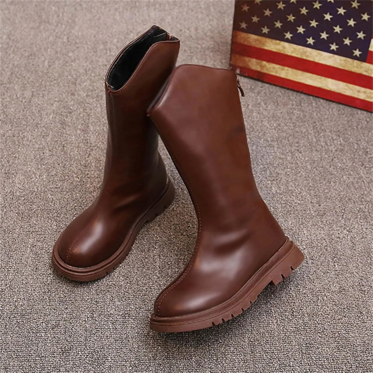 Winter Girls' Ankle Boots Big Kids Back Zipper Sheep Boots Warm Non Slip Shoes Long Boots High Boots Outdoor Christmas Shoes