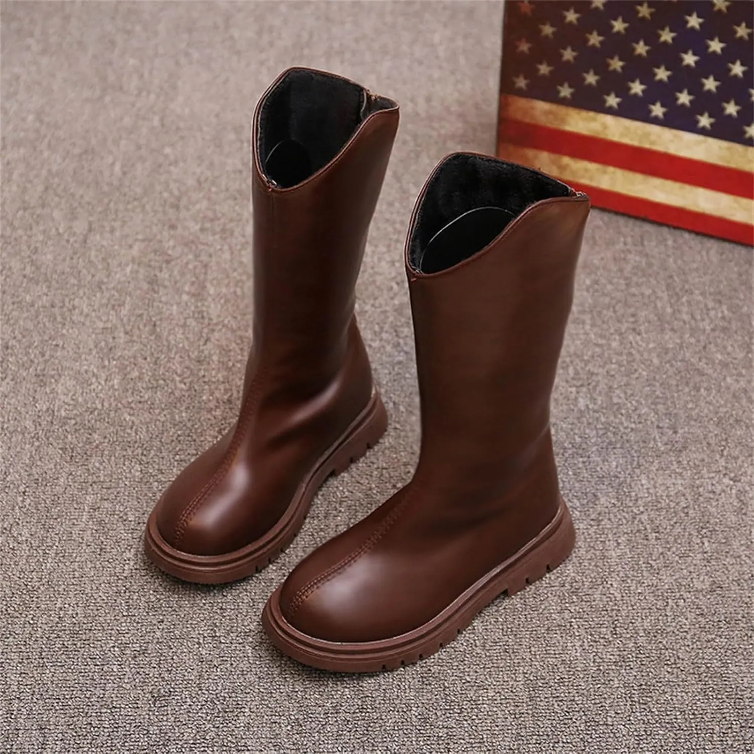 Winter Girls' Ankle Boots Big Kids Back Zipper Sheep Boots Warm Non Slip Shoes Long Boots High Boots Outdoor Christmas Shoes