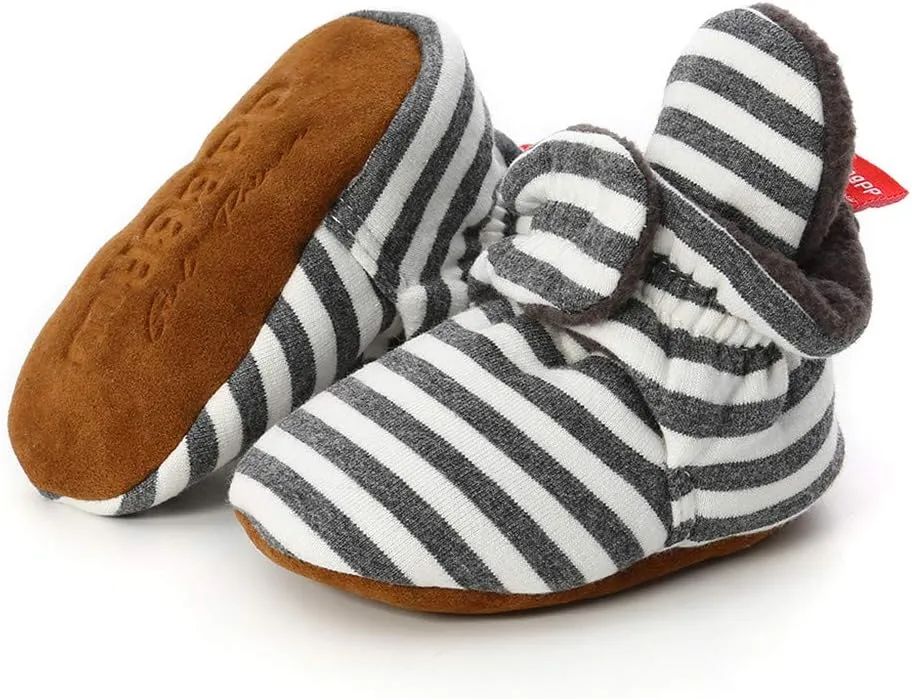 WUAI Baby Boys Girls Cozy Fleece Booties Anti-Slip Socks Soft Sole Toddler Warm Winter Boots First Walkers Crib Shoes