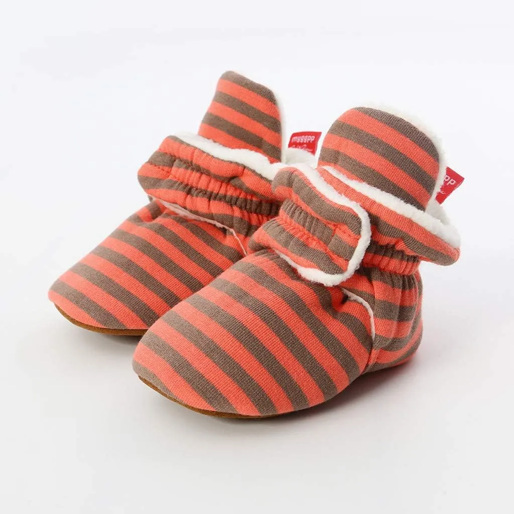 WUAI Baby Boys Girls Cozy Fleece Booties Anti-Slip Socks Soft Sole Toddler Warm Winter Boots First Walkers Crib Shoes