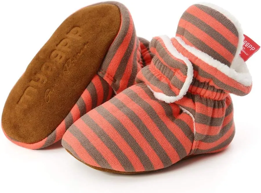 WUAI Baby Boys Girls Cozy Fleece Booties Anti-Slip Socks Soft Sole Toddler Warm Winter Boots First Walkers Crib Shoes