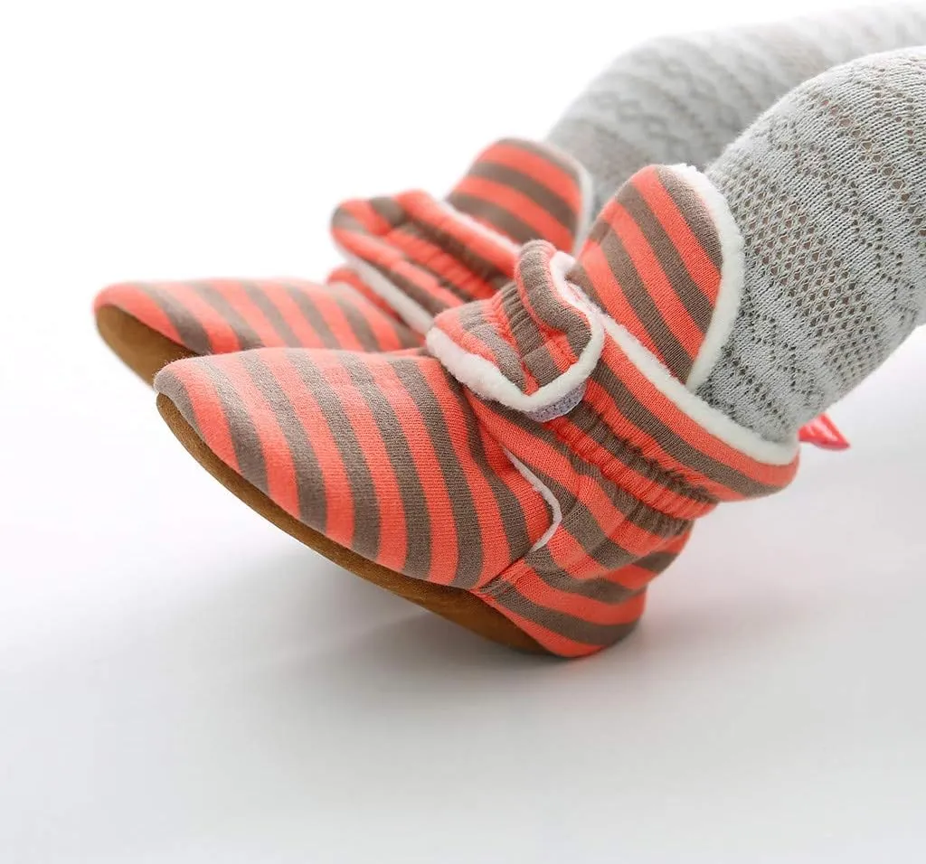 WUAI Baby Boys Girls Cozy Fleece Booties Anti-Slip Socks Soft Sole Toddler Warm Winter Boots First Walkers Crib Shoes
