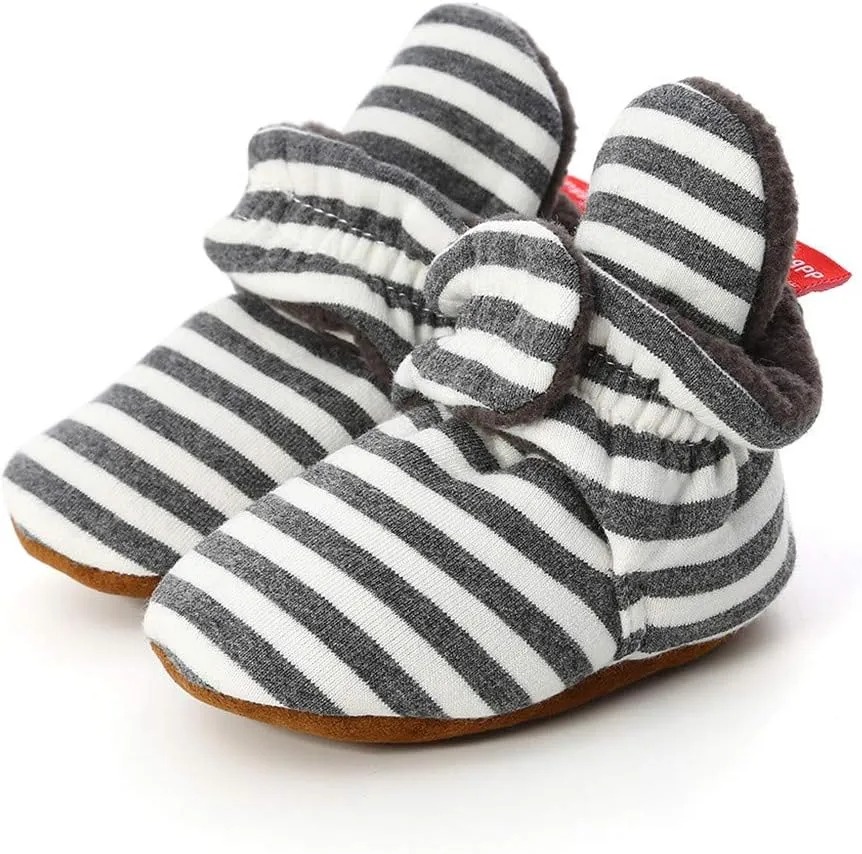WUAI Baby Boys Girls Cozy Fleece Booties Anti-Slip Socks Soft Sole Toddler Warm Winter Boots First Walkers Crib Shoes