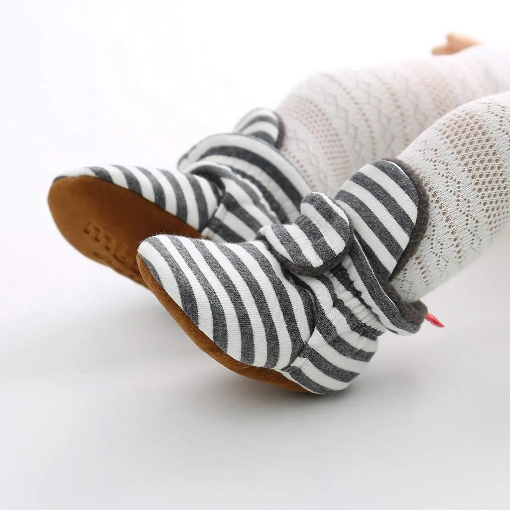WUAI Baby Boys Girls Cozy Fleece Booties Anti-Slip Socks Soft Sole Toddler Warm Winter Boots First Walkers Crib Shoes