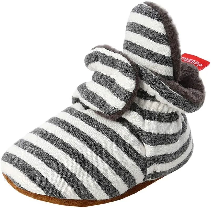 WUAI Baby Boys Girls Cozy Fleece Booties Anti-Slip Socks Soft Sole Toddler Warm Winter Boots First Walkers Crib Shoes